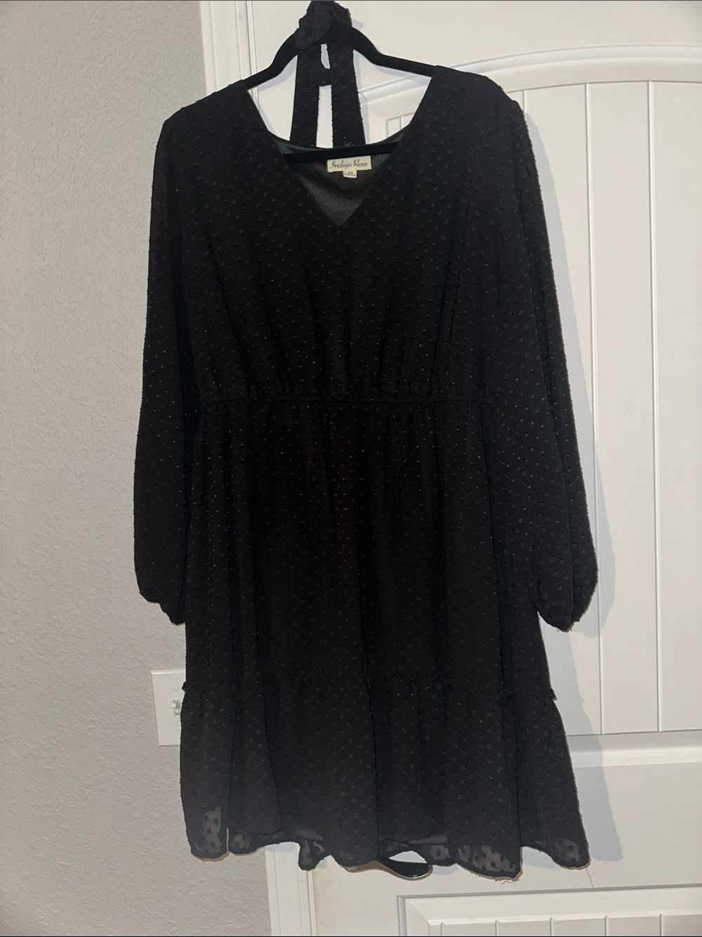 Black Long-Sleeve V-Neck Tiered Dress by Audra Grace